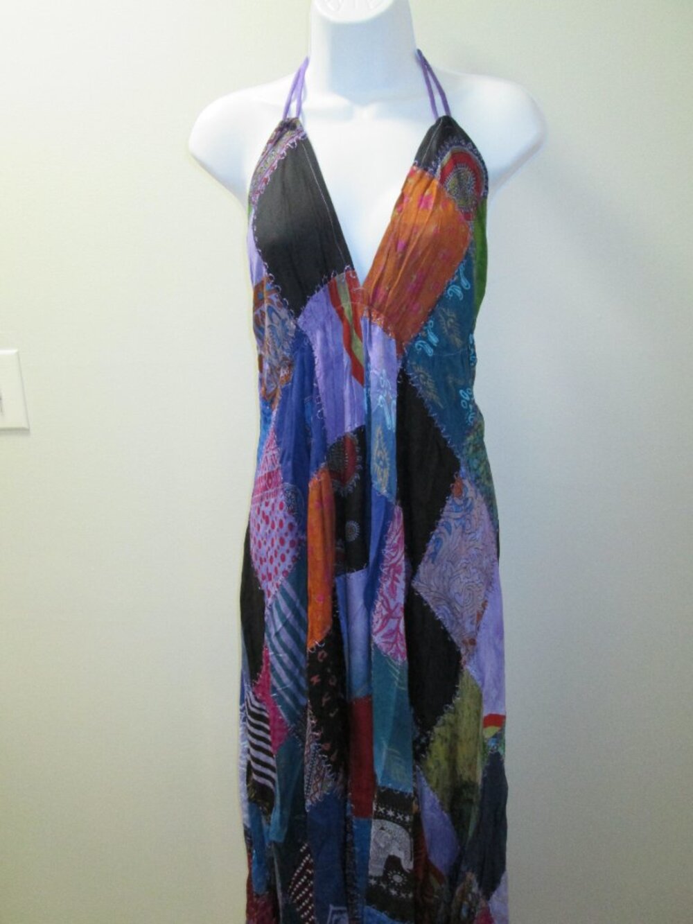 Purple Patchwork Boho Ananta Halter Dress NWT Sz OS - Picture 3 of 10